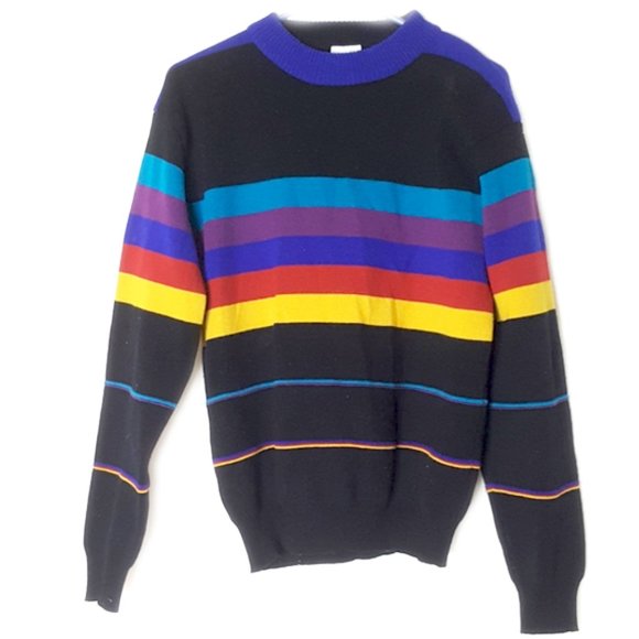 JB Buck Sweaters - Vintage black sweater with rainbow prism stripes